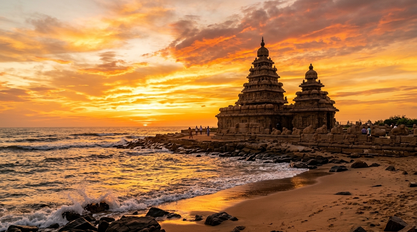 South India Temple at Sunset